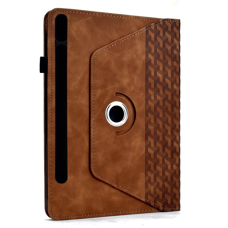 Funda de cuero inteligente con diseño de bloques de construcción giratorios y relieve para Samsung Galaxy Tab S10 FE/S9 (marrón)