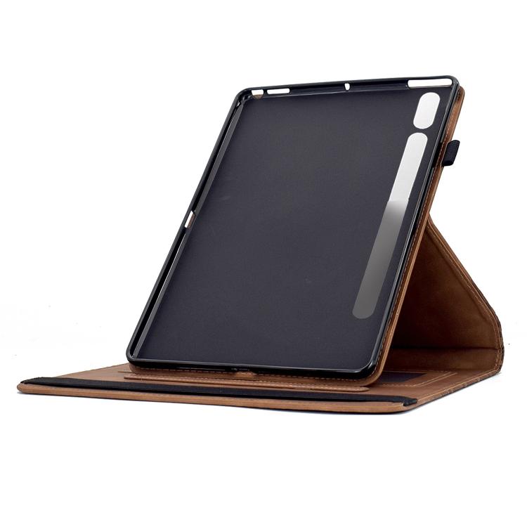 Funda de cuero inteligente con diseño de bloques de construcción giratorios y relieve para Samsung Galaxy Tab S10 FE/S9 (marrón)