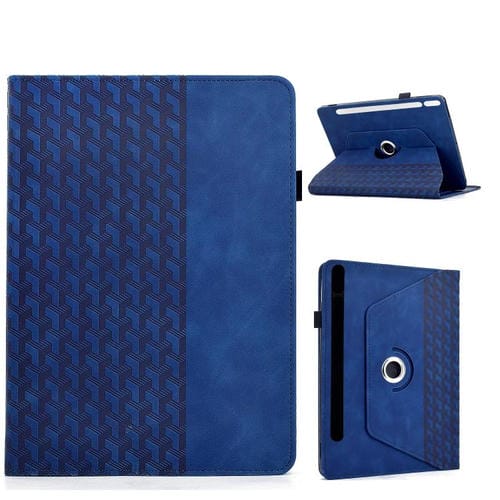 Funda de cuero inteligente con relieve y bloques de construcción giratorios para Samsung Galaxy Tab S10 FE/S9 (azul)
