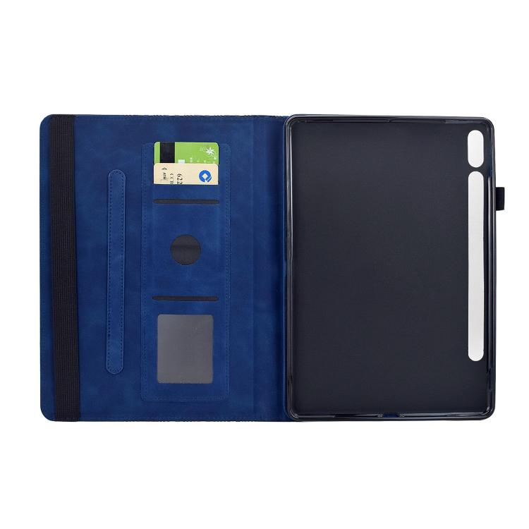 Funda de cuero inteligente con relieve y bloques de construcción giratorios para Samsung Galaxy Tab S10 FE/S9 (azul)