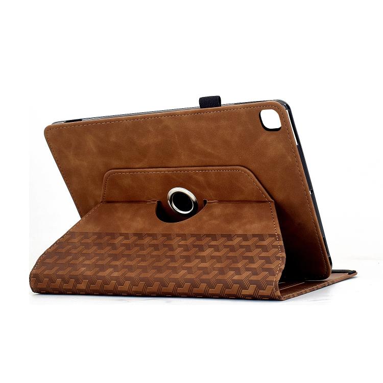 Funda de cuero inteligente con diseño de bloques de construcción giratorios y relieve para Samsung Galaxy Tab S6 Lite 2024 (marrón)