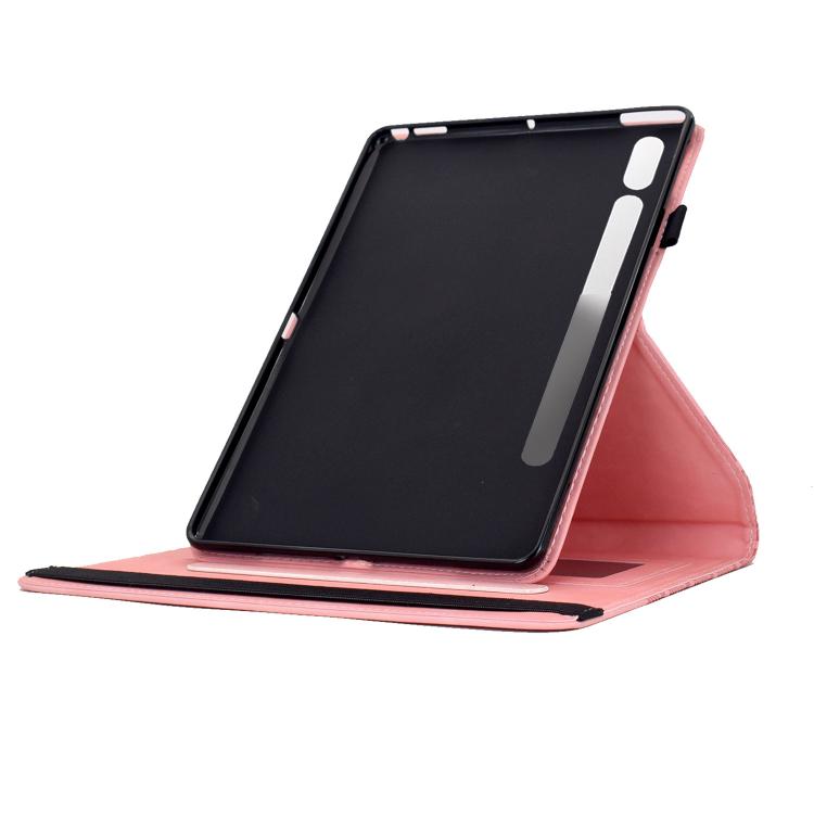 Funda de cuero inteligente con diseño de bloques de construcción giratorios y relieve para Samsung Galaxy Tab S9 FE+ / S9+ (rosa)