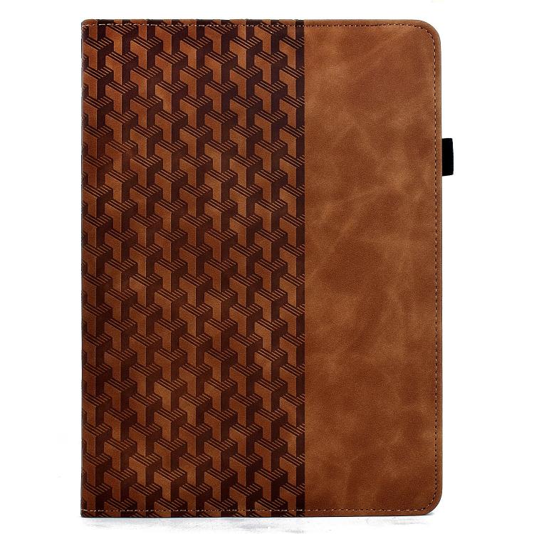 Funda de cuero inteligente con diseño de bloques de construcción giratorios y relieve para Samsung Galaxy Tab S9 FE+ / S9+ (marrón)
