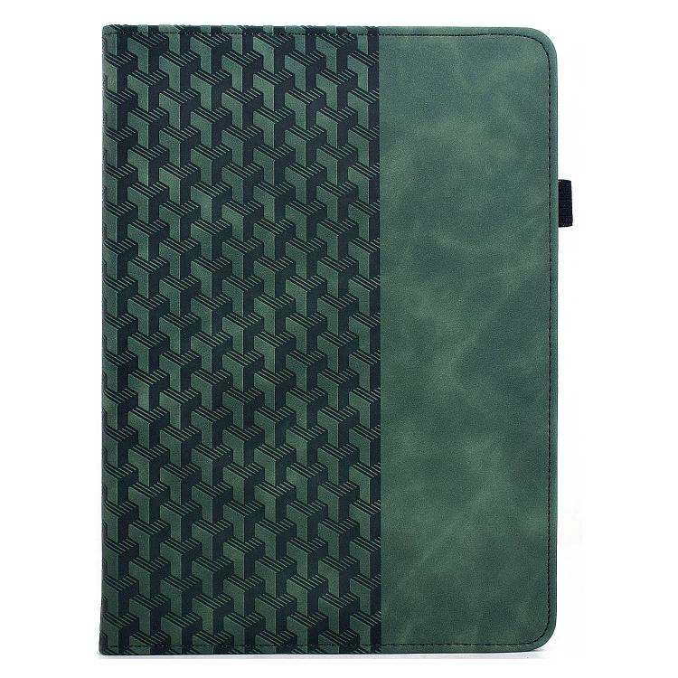 Funda de cuero inteligente con relieve y bloques de construcción giratorios para Samsung Galaxy Tab S9 FE+ / S9+ (verde)