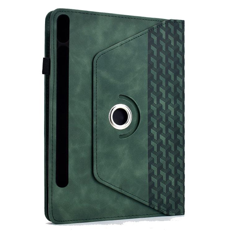 Funda de cuero inteligente con relieve y bloques de construcción giratorios para Samsung Galaxy Tab S9 FE+ / S9+ (verde)
