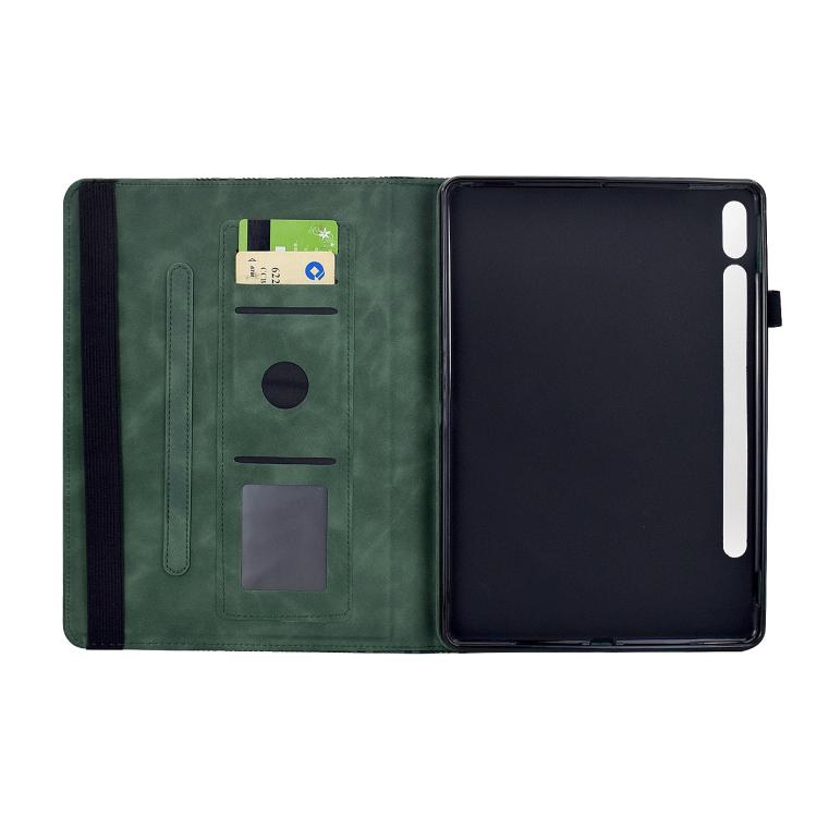 Funda de cuero inteligente con relieve y bloques de construcción giratorios para Samsung Galaxy Tab S9 FE+ / S9+ (verde)