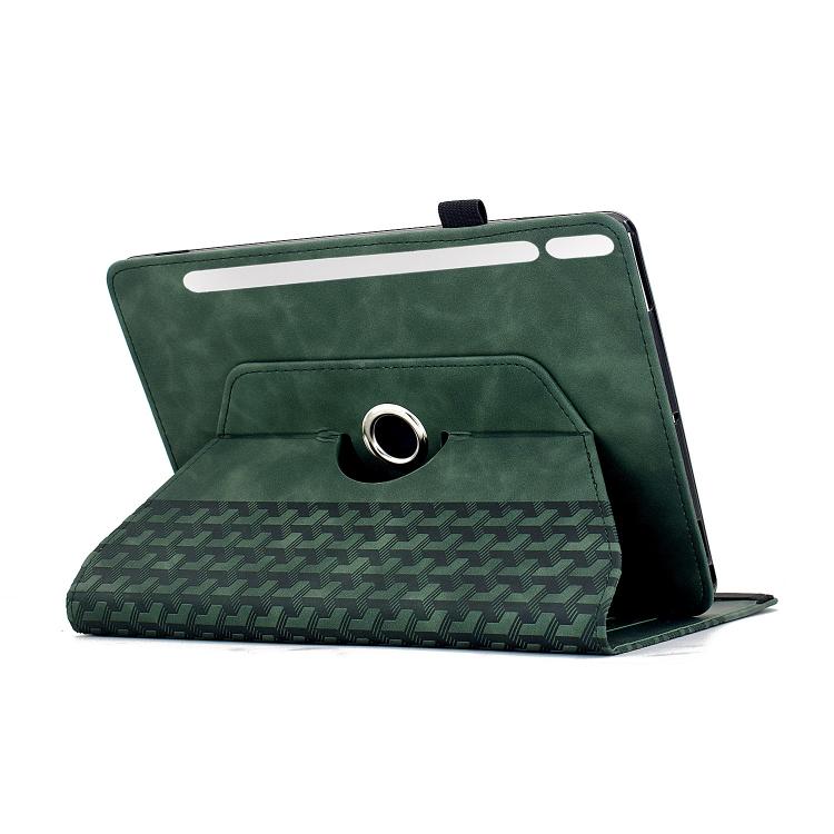 Funda de cuero inteligente con relieve y bloques de construcción giratorios para Samsung Galaxy Tab S9 FE+ / S9+ (verde)