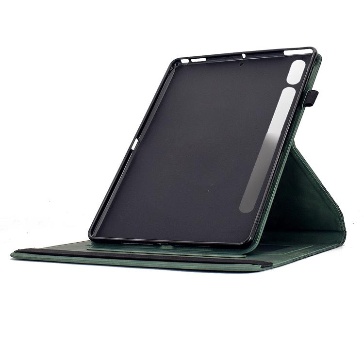 Funda de cuero inteligente con relieve y bloques de construcción giratorios para Samsung Galaxy Tab S9 FE+ / S9+ (verde)
