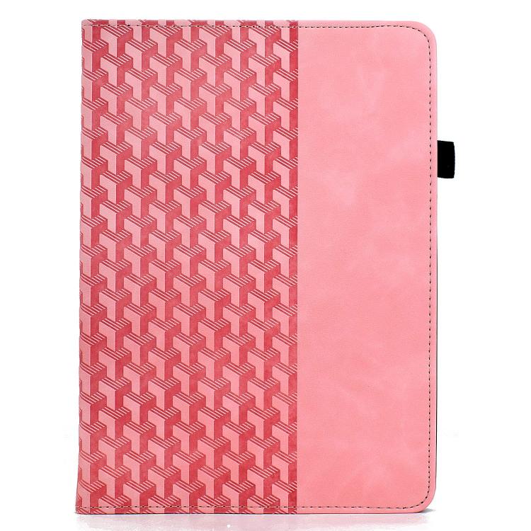 Funda de cuero inteligente con diseño de bloques de construcción giratorios y relieve para Samsung Galaxy Tab A9+ (rosa)