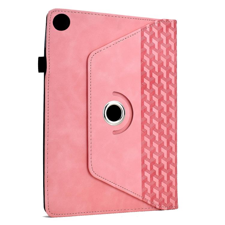Funda de cuero inteligente con diseño de bloques de construcción giratorios y relieve para Samsung Galaxy Tab A9+ (rosa)