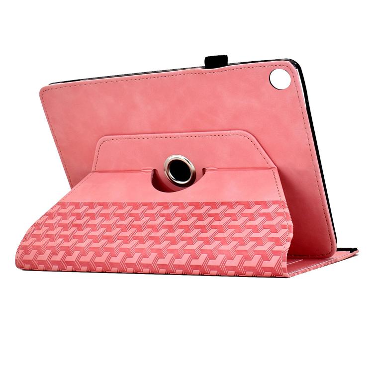 Funda de cuero inteligente con diseño de bloques de construcción giratorios y relieve para Samsung Galaxy Tab A9+ (rosa)