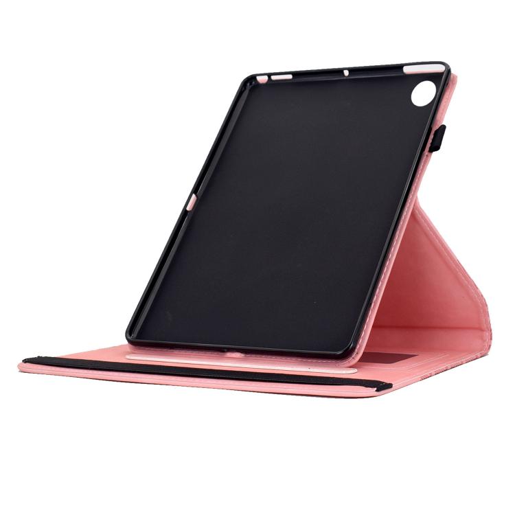 Funda de cuero inteligente con diseño de bloques de construcción giratorios y relieve para Samsung Galaxy Tab A9+ (rosa)