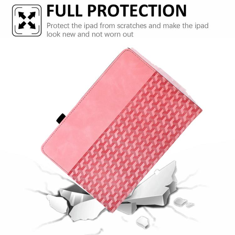Funda de cuero inteligente con diseño de bloques de construcción giratorios y relieve para Samsung Galaxy Tab A9+ (rosa)