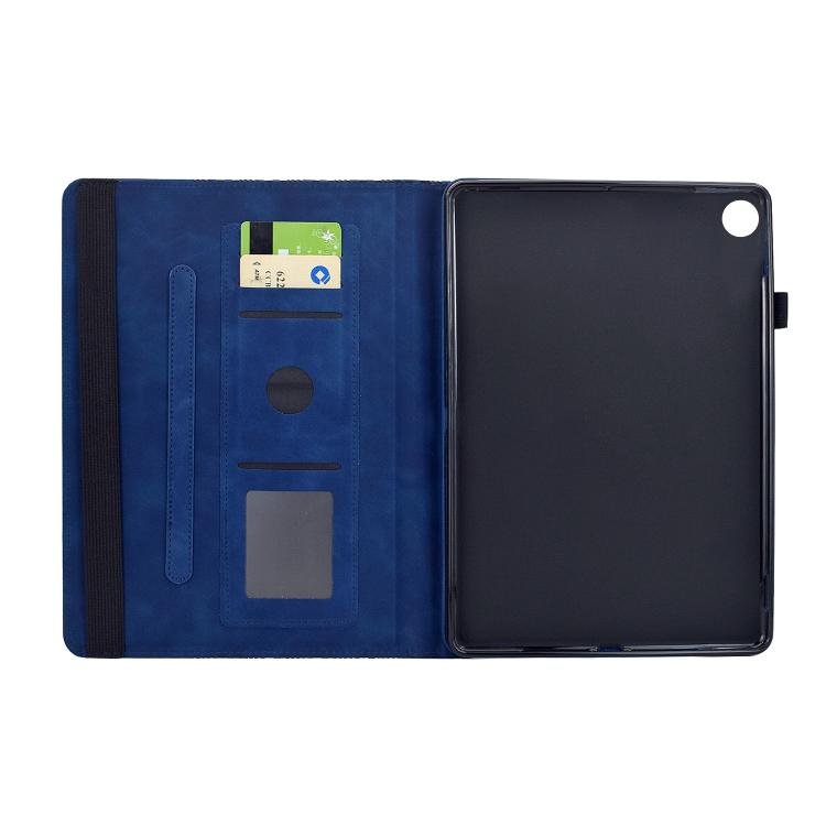 Funda de cuero inteligente con relieve y bloques de construcción giratorios para Samsung Galaxy Tab A9+ (azul)