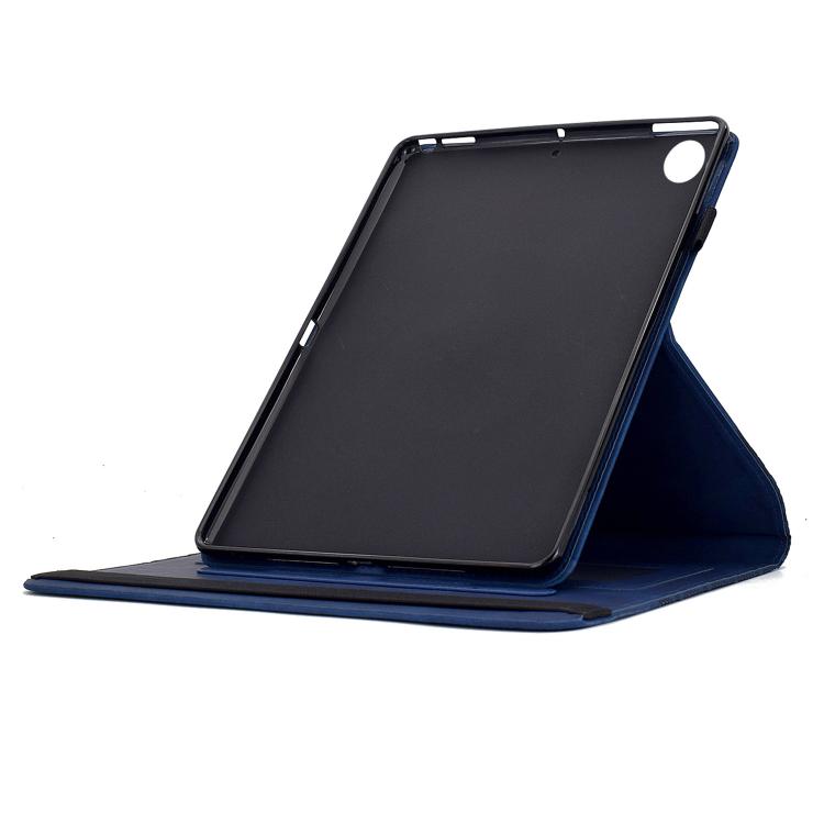 Funda de cuero inteligente con relieve y bloques de construcción giratorios para Samsung Galaxy Tab A9+ (azul)