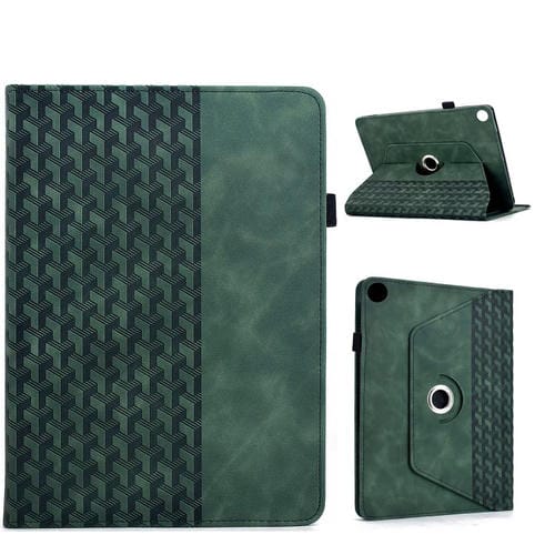 Funda de cuero inteligente con relieve y bloques de construcción giratorios para Samsung Galaxy Tab A9+ (verde)
