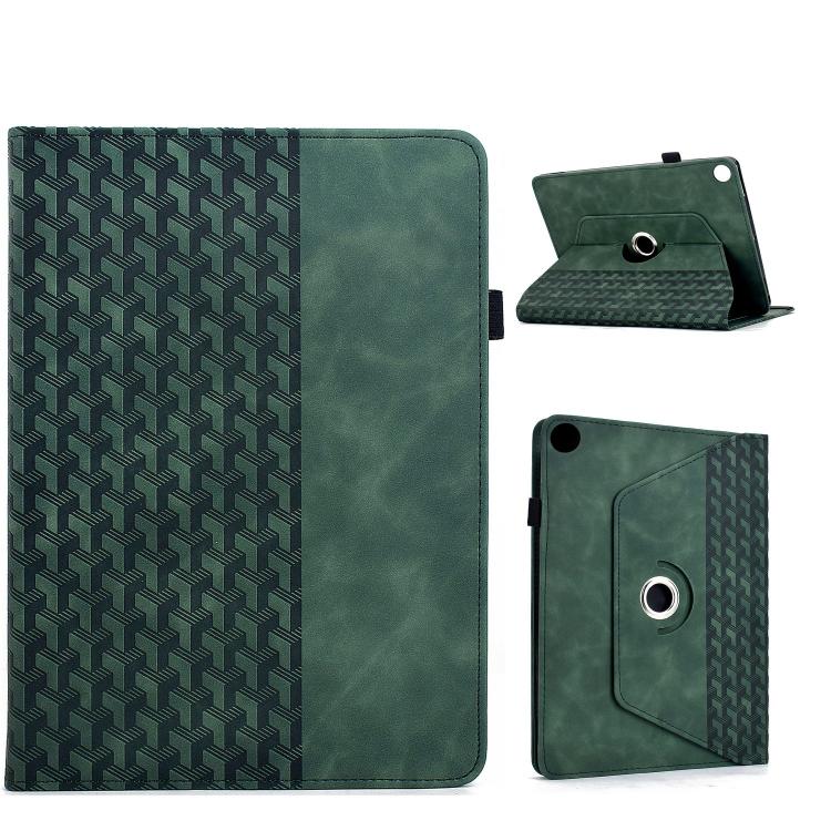 Funda de cuero inteligente con relieve y bloques de construcción giratorios para Samsung Galaxy Tab A9+ (verde)