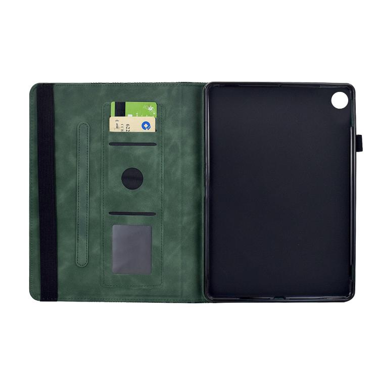 Funda de cuero inteligente con relieve y bloques de construcción giratorios para Samsung Galaxy Tab A9+ (verde)