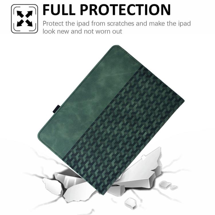 Funda de cuero inteligente con relieve y bloques de construcción giratorios para Samsung Galaxy Tab A9+ (verde)