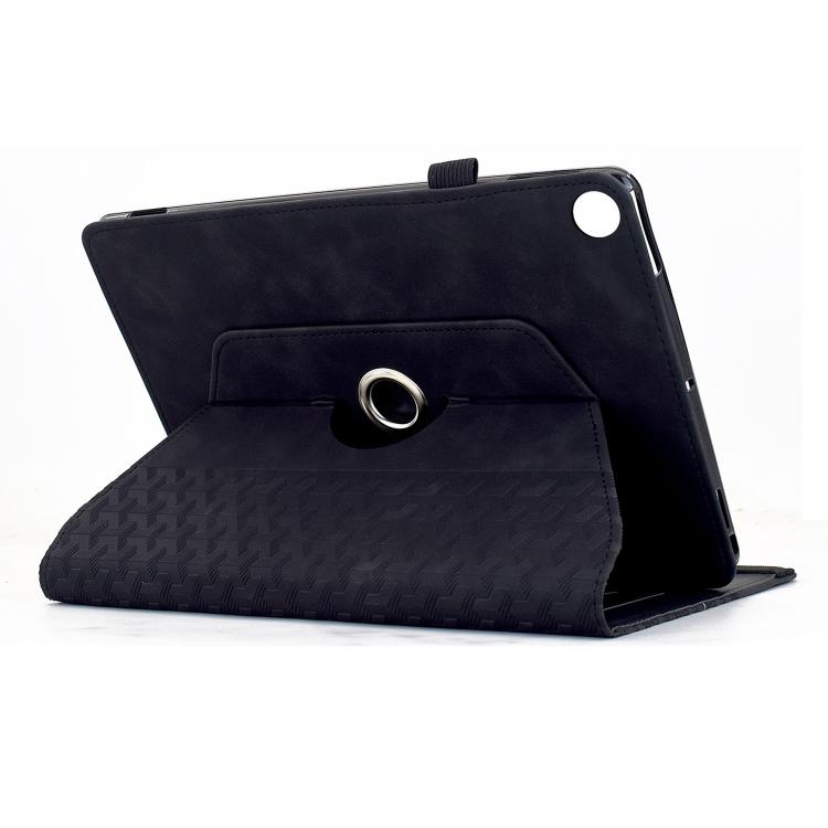 Funda de cuero inteligente con relieve y bloques de construcción giratorios para Samsung Galaxy Tab A9+ (negra)