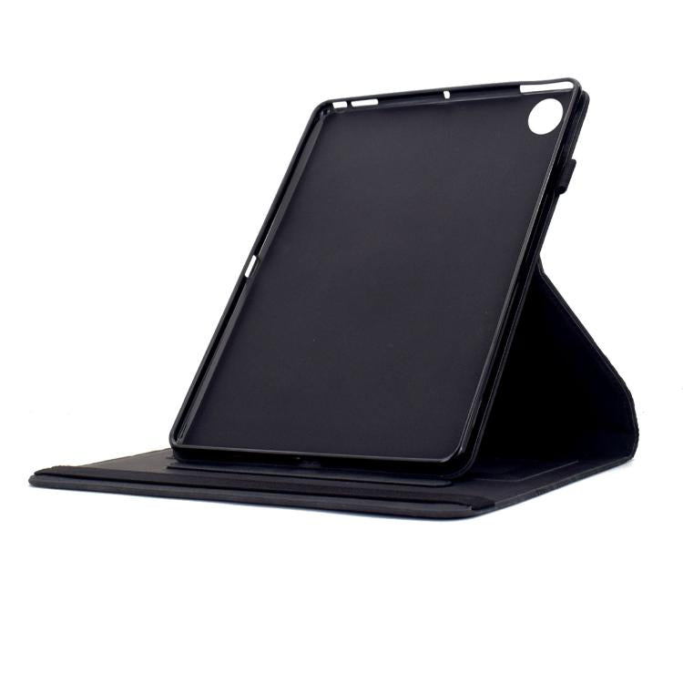 Funda de cuero inteligente con relieve y bloques de construcción giratorios para Samsung Galaxy Tab A9+ (negra)