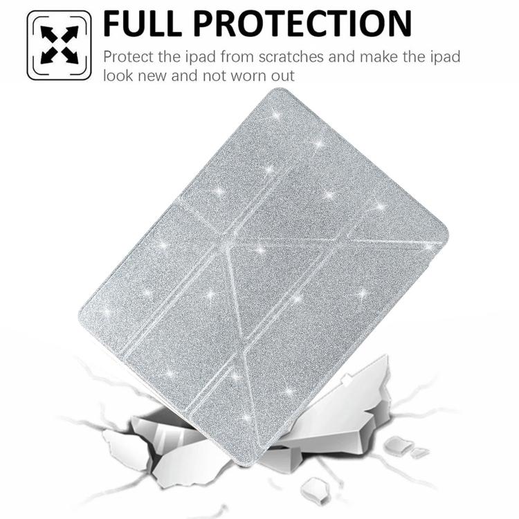 Funda plegable en Y de acrílico transparente con purpurina para iPad 2025/2022 (plateada)
