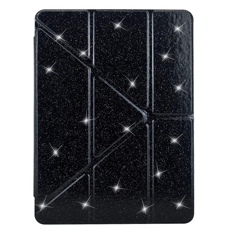 Funda de cuero inteligente con purpurina acrílica transparente plegable en Y para iPad Air 11 (2024/2025) (negro)