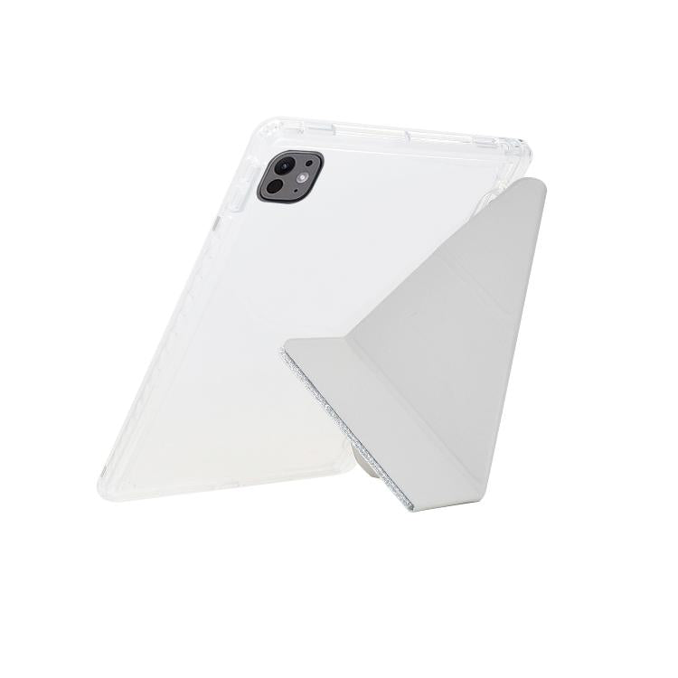 Funda plegable en Y de acrílico transparente con purpurina para iPad Pro 11 (2024) (plateada)