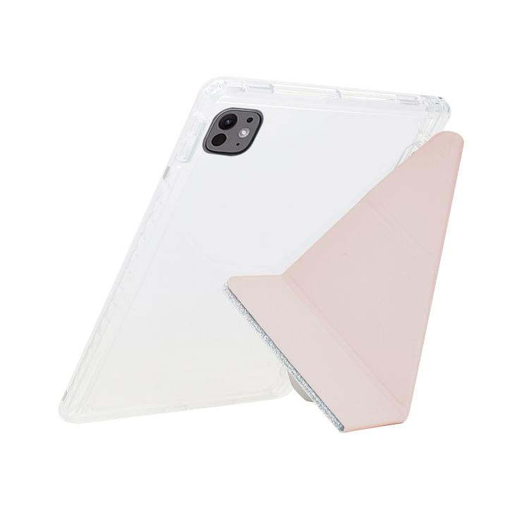 Funda plegable en Y de acrílico transparente con purpurina y cuero inteligente para iPad Air 13 (2024/2025/Pro 12.9) (rosa)