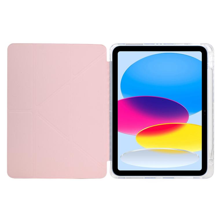 Funda plegable en Y de acrílico transparente con purpurina y cuero inteligente para iPad Air 13 (2024/2025/Pro 12.9) (rosa)