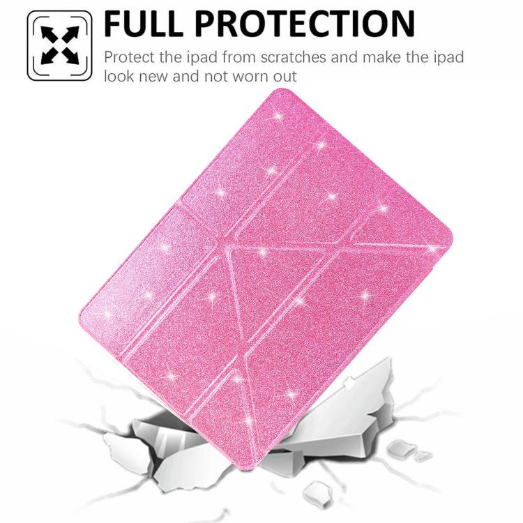 Funda plegable en Y de acrílico transparente con purpurina y cuero inteligente para iPad Air 13 (2024/2025/Pro 12.9) (rosa)