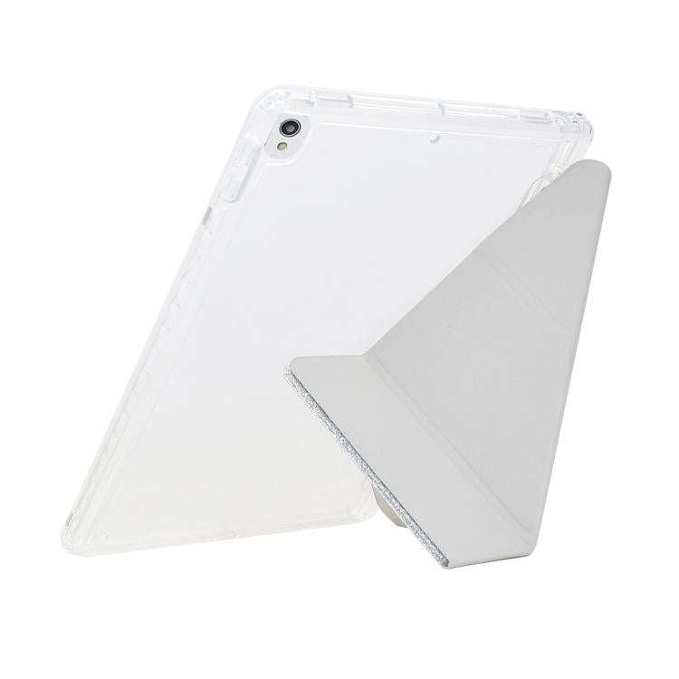 Funda plegable en Y de acrílico transparente con purpurina para iPad 10.2 (2021) y Air 10.5 (plateada)