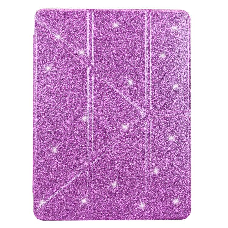 Funda plegable en Y de acrílico transparente con purpurina para iPad 10.2 (2021) y Air 10.5 (morado)