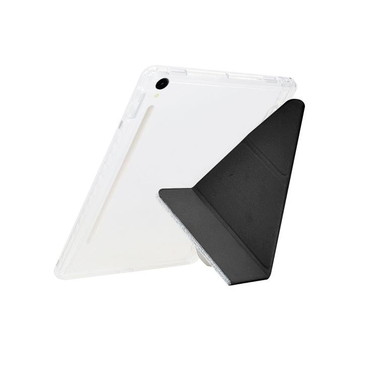 Funda plegable en Y de acrílico transparente con purpurina para Samsung Galaxy Tab S10 FE/S9 (negro)