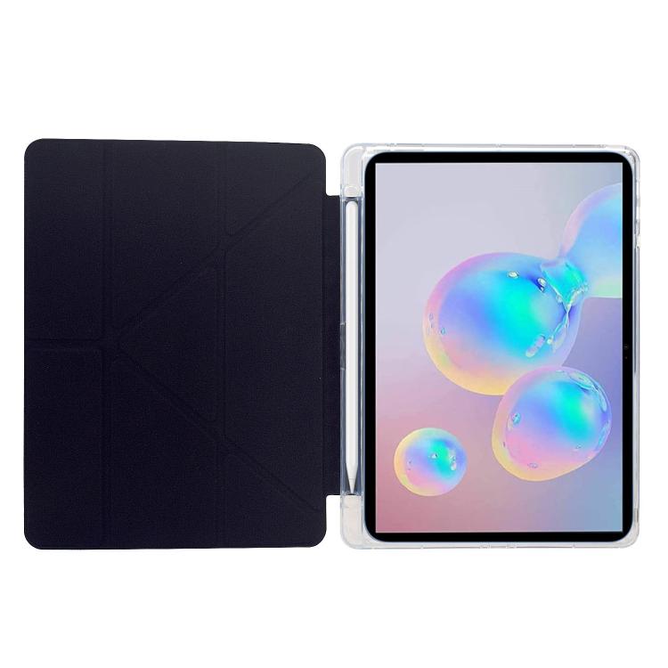 Funda plegable en Y de acrílico transparente con purpurina para Samsung Galaxy Tab S10 FE/S9 (negro)