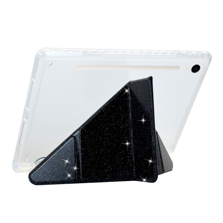 Funda plegable en Y de acrílico transparente con purpurina para Samsung Galaxy Tab S10 FE/S9 (negro)