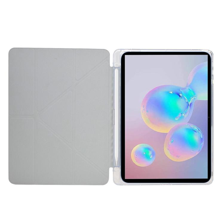 Funda plegable en Y de acrílico transparente con purpurina para Samsung Galaxy Tab S10 FE/S9 (plateada)