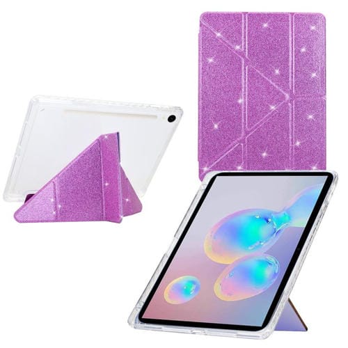 Funda plegable en Y de acrílico transparente con purpurina para Samsung Galaxy Tab S10 FE/S9 (morado)