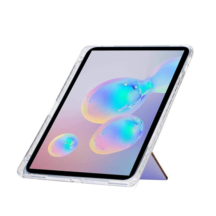Funda plegable en Y de acrílico transparente con purpurina para Samsung Galaxy Tab S10 FE/S9 (morado)