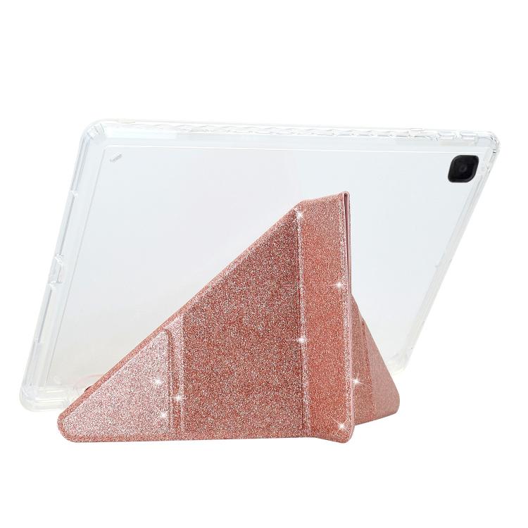 Funda plegable en Y de acrílico transparente con purpurina para Samsung Galaxy Tab S6 Lite 2024 (oro rosa)