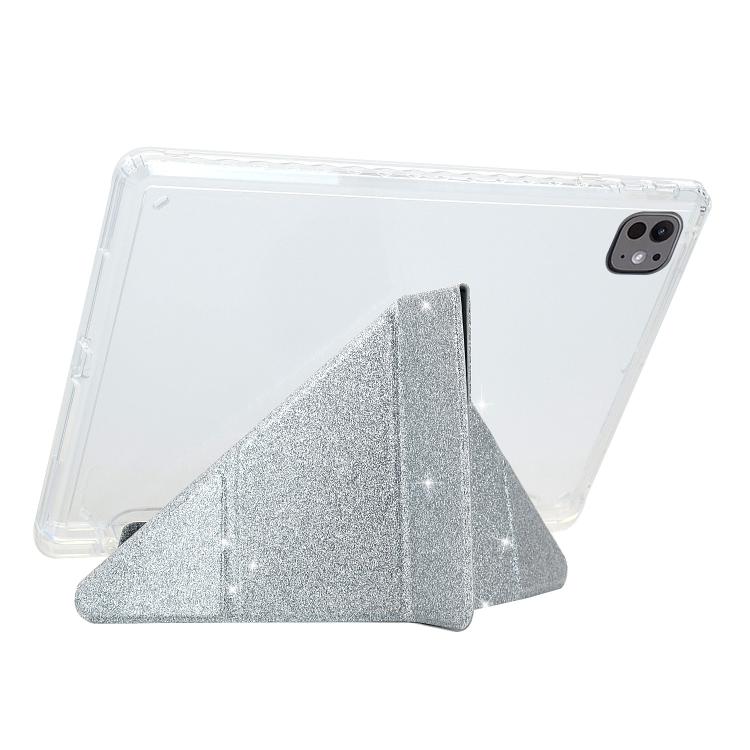 Funda plegable en Y de acrílico transparente con purpurina para Xiaomi Pad 7/7 Pro (plateada)