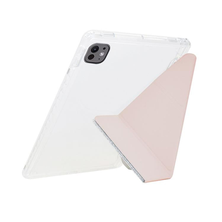 Funda de cuero inteligente con purpurina acrílica transparente plegable en Y para Xiaomi Pad 7/7 Pro (rosa)