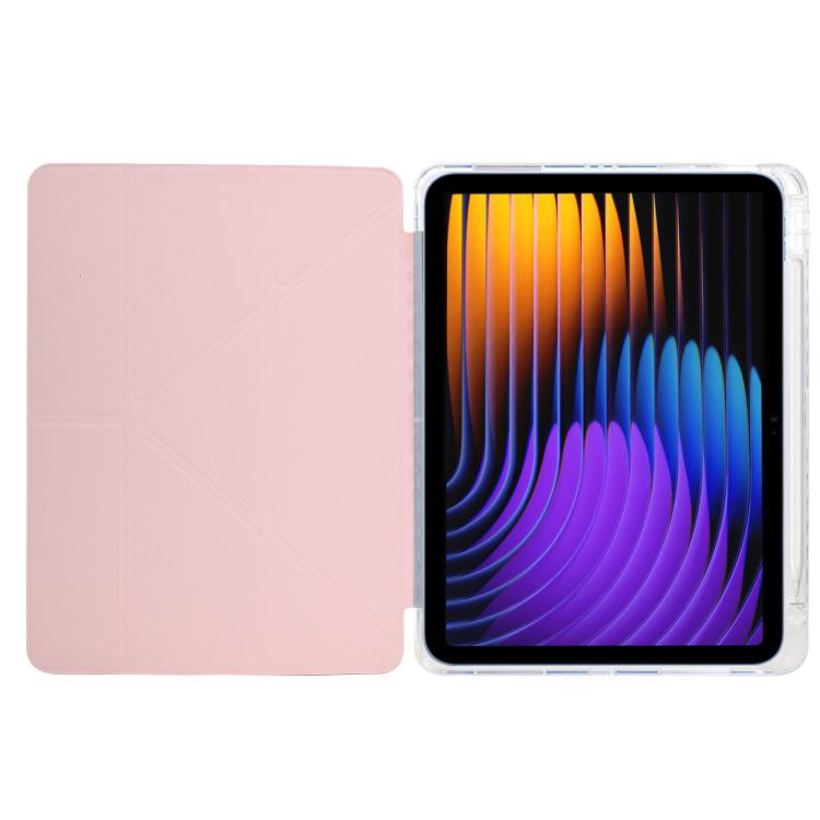 Funda de cuero inteligente con purpurina acrílica transparente plegable en Y para Xiaomi Pad 7/7 Pro (rosa)