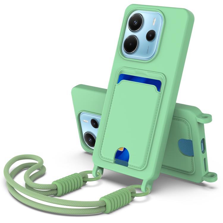 Funda de silicona líquida de color sólido para Redmi Note 14 4G (163,25 mm), con tarjetero integrado, Gen2, con cordón corto (verde)