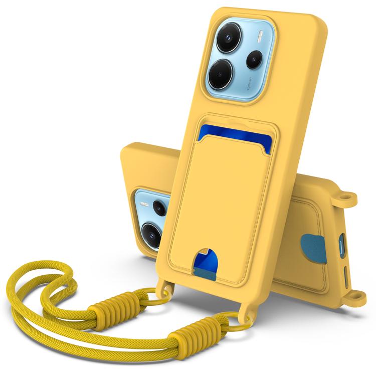 Funda de silicona líquida para Redmi Note 14 4G (163,25 mm), color sólido, con tarjetero integrado, Gen2 y cordón corto (amarillo)