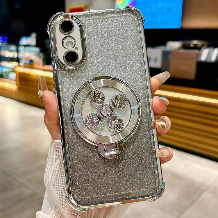 Funda con soporte giratorio para iPhone XS Max con purpurina degradada (plateada)