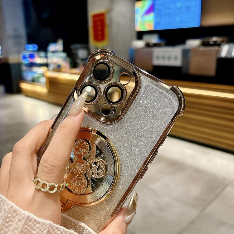 Funda con soporte giratorio para iPhone 16e con purpurina degradada (plateada)