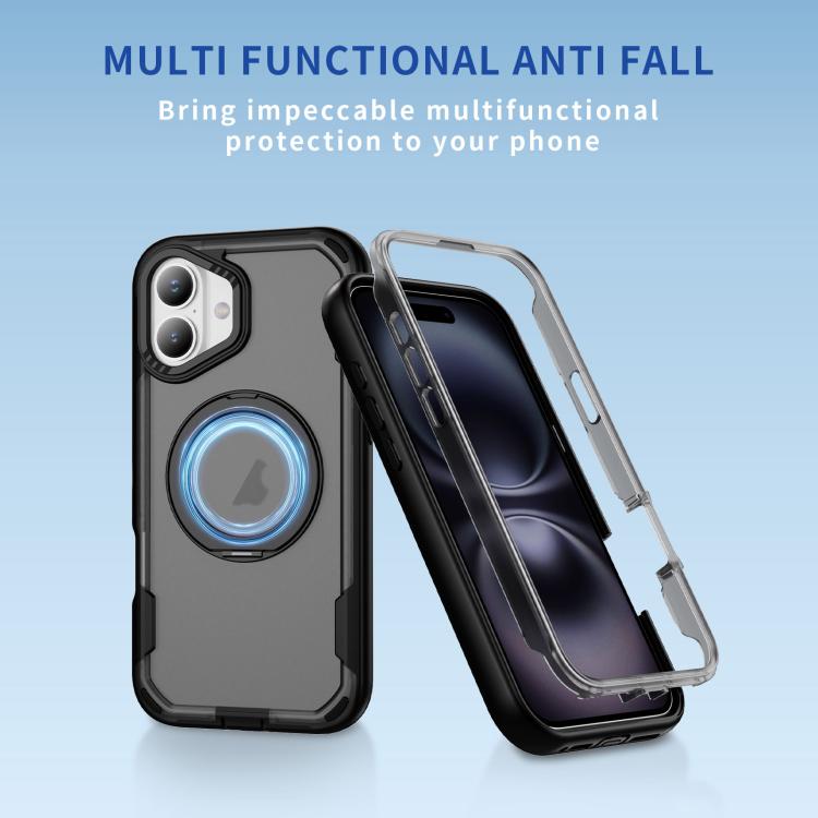 Funda protectora MagSafe para iPhone 16 (negro + gris transparente)
