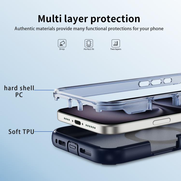 Funda protectora MagSafe para iPhone 16 (azul + azul transparente)