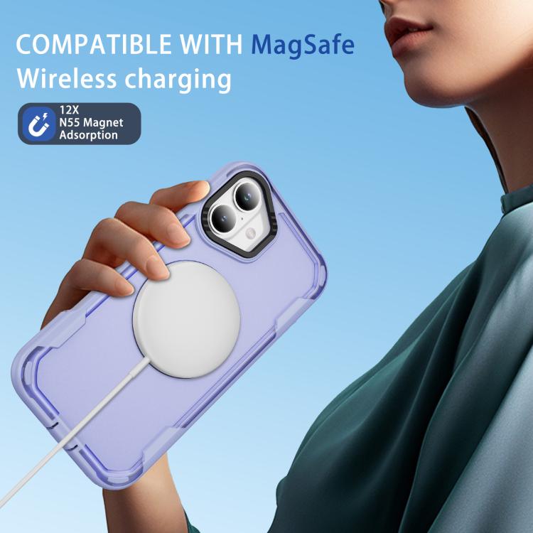 Funda protectora MagSafe para iPhone 16 (morado claro y morado transparente)